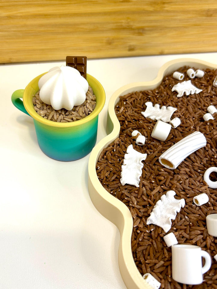 Hot Cocoa Sensory Filler Mix | Hot Chocolate Play Rice & Pasta | Marshmallow Sensory Bin | Winter Pretend Play | Montessori Sensory Play