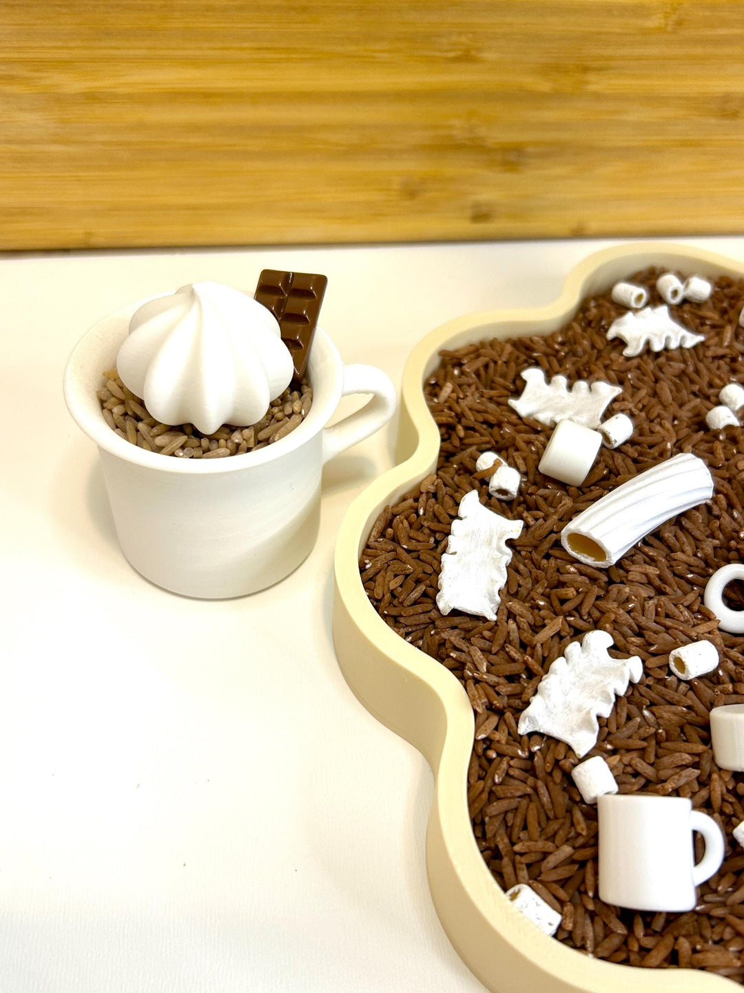 Hot Cocoa Sensory Filler Mix | Hot Chocolate Play Rice & Pasta | Marshmallow Sensory Bin | Winter Pretend Play | Montessori Sensory Play