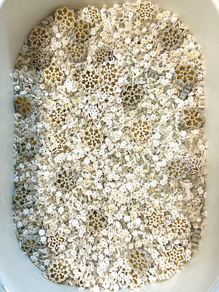 Snowflake & Penguin Sensory Bin | Winter Sensory Filler Mix | Arctic Sensory Play | Faux Ice Cubes | Montessori Play | Handpainted Pasta