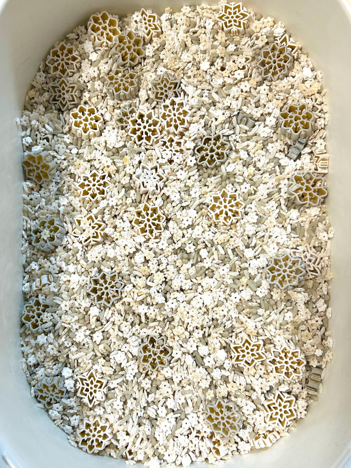 Snowflake & Penguin Sensory Bin | Winter Sensory Filler Mix | Arctic Sensory Play | Faux Ice Cubes | Montessori Play | Handpainted Pasta