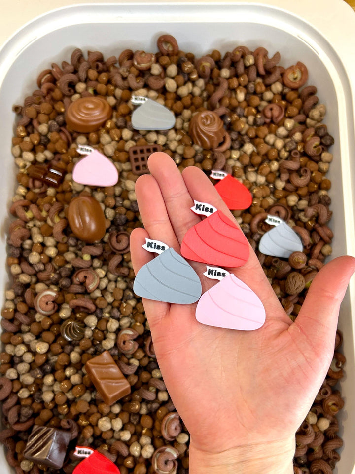 Heart Tin Chocolate Sensory Mix | Realistic Resin Chocolates | Chocolate Shop Pretend Play | Cocoa Sensory Bin | Montessori-Inspired Play