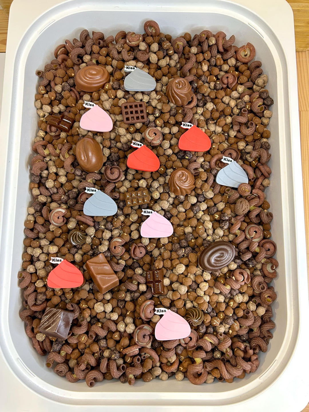 Heart Tin Chocolate Sensory Mix | Realistic Resin Chocolates | Chocolate Shop Pretend Play | Cocoa Sensory Bin | Montessori-Inspired Play