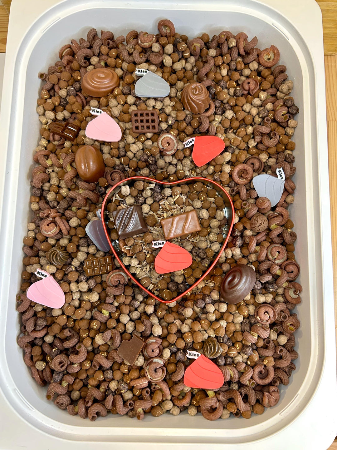 Heart Tin Chocolate Sensory Mix | Realistic Resin Chocolates | Chocolate Shop Pretend Play | Cocoa Sensory Bin | Montessori-Inspired Play