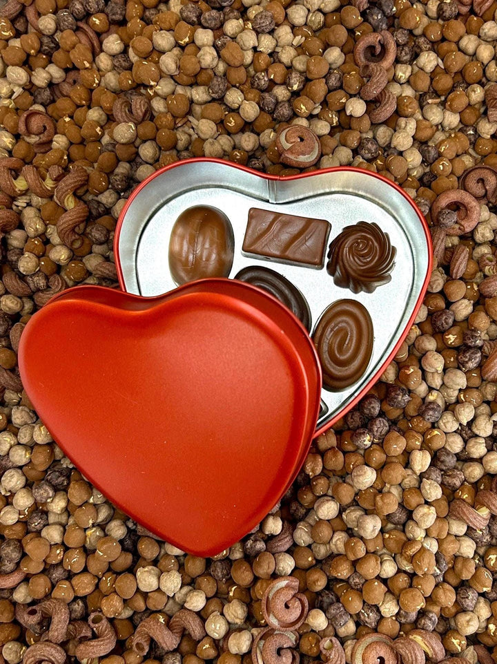 Heart Tin Chocolate Sensory Mix | Realistic Resin Chocolates | Chocolate Shop Pretend Play | Cocoa Sensory Bin | Montessori-Inspired Play