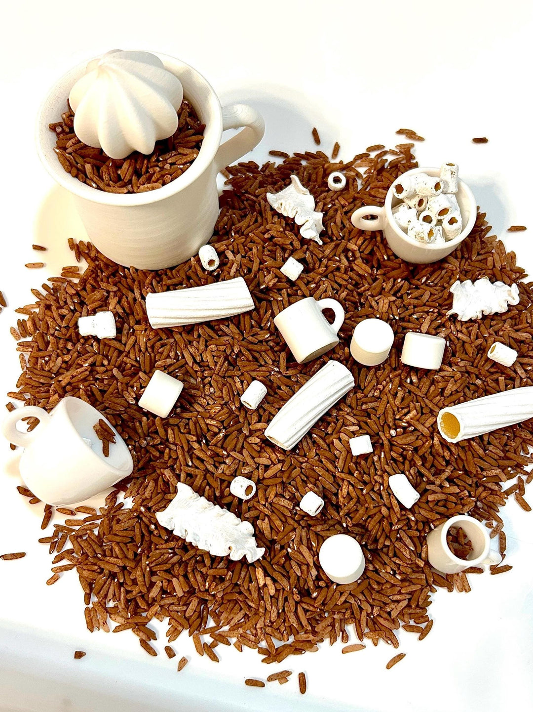 Hot Cocoa Sensory Filler Mix | Hot Chocolate Play Rice & Pasta | Marshmallow Sensory Bin | Winter Pretend Play | Montessori Sensory Play