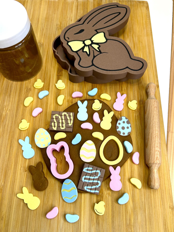 Chocolate Bunny Playdough Box | Easter Candy Sensory Play Kit | Homemade Playdough with Cutters & Loose Parts | Easter Basket Gift