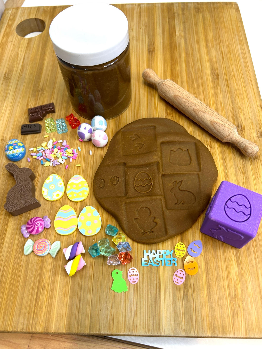 Chocolate Bunny Playdough Jar with Easter Charms | Loose Parts | Spring Sensory Play Dough | Easter Basket Gift for Kids | Homemade Dough