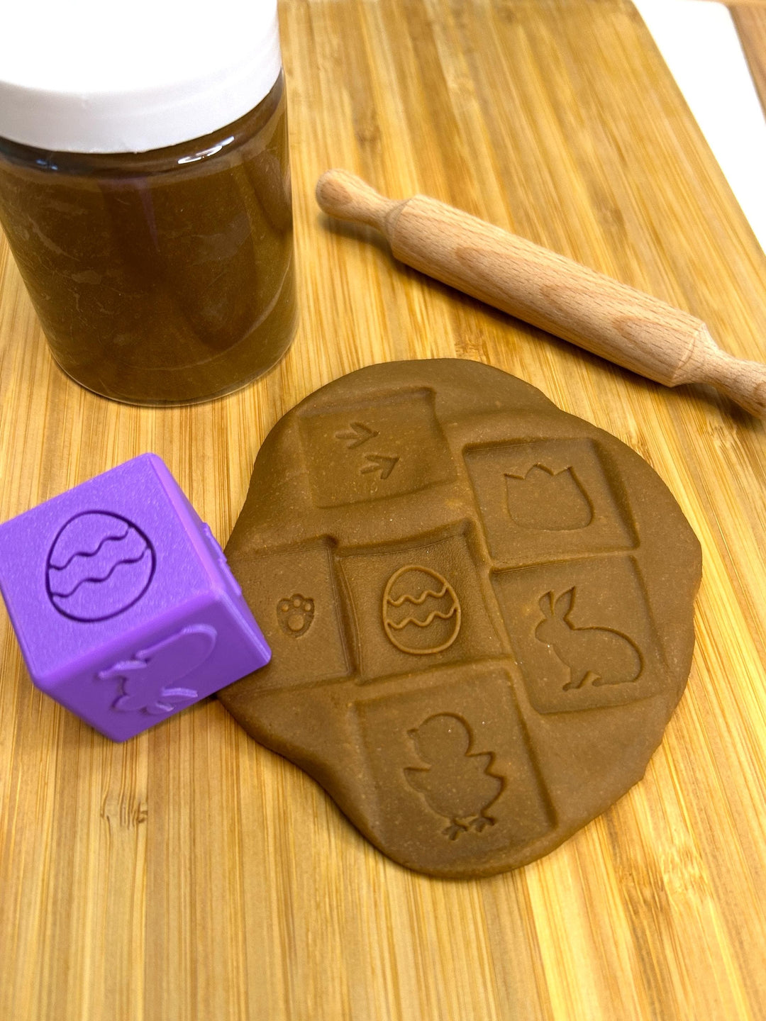 Chocolate Bunny Playdough Jar with Easter Charms | Loose Parts | Spring Sensory Play Dough | Easter Basket Gift for Kids | Homemade Dough