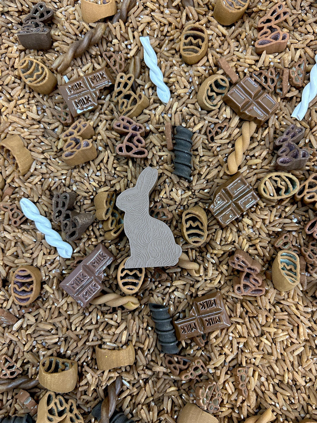 Easter Chocolate Sensory Filler Mix | Chocolate Bunny & Eggs Pasta | Chocolatey Sweet Charms | Brown Tones Bin | Cocoa Inspired Play
