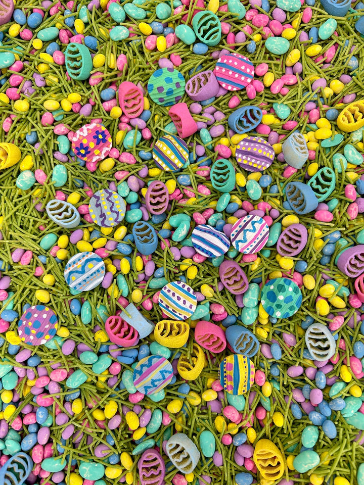 Spring Easter Egg Sensory Bin Filler Mix | Egg Shaped, Green Grass Base | Handpainted Pasta | Children Sensory Tray | Easter Basket Gift