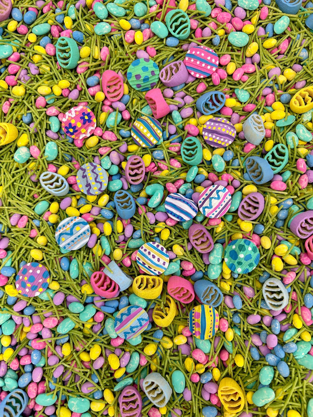 Spring Easter Egg Sensory Bin Filler Mix | Egg Shaped, Green Grass Base | Handpainted Pasta | Children Sensory Tray | Easter Basket Gift