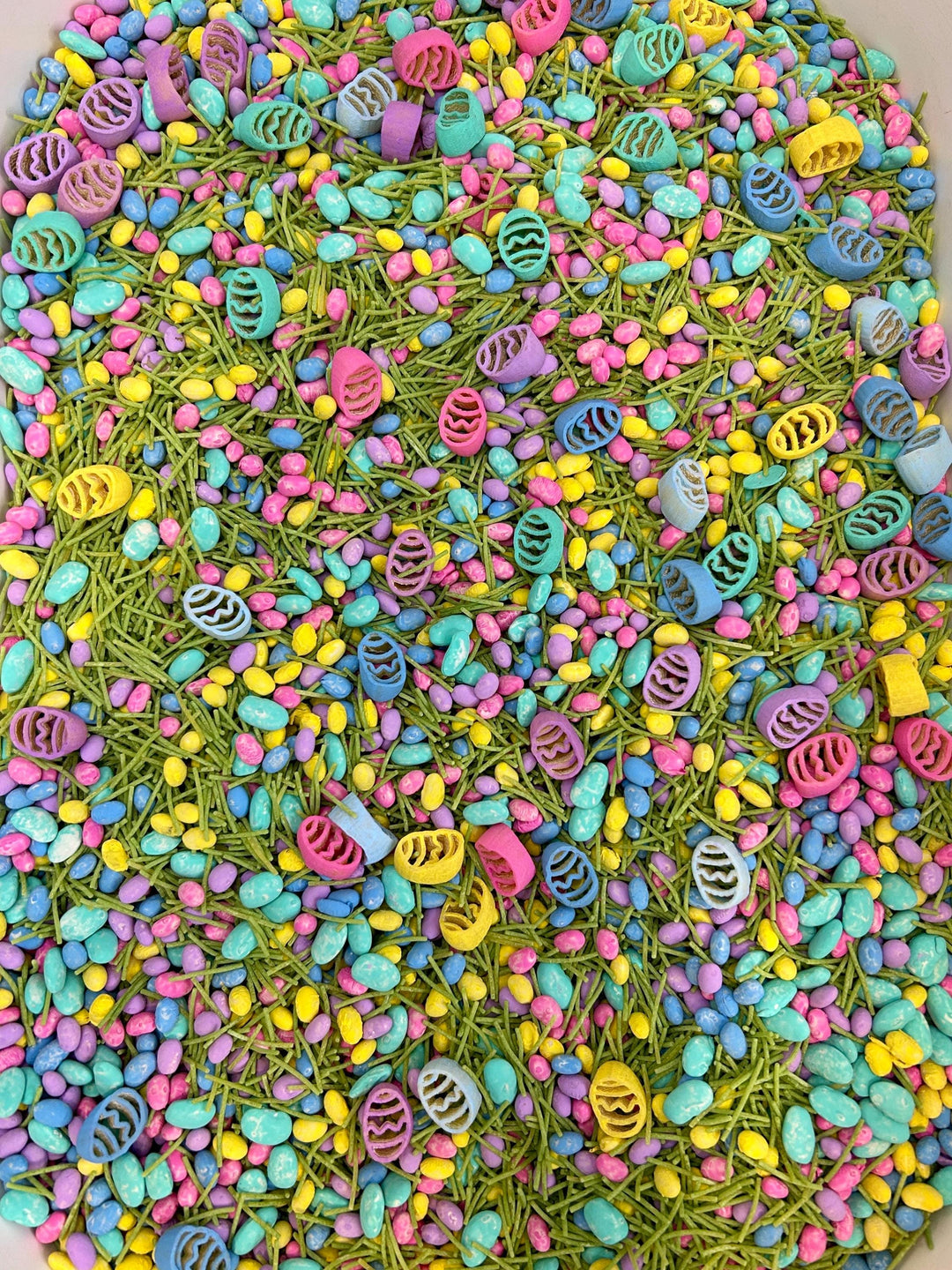 Spring Easter Egg Sensory Bin Filler Mix | Egg Shaped, Green Grass Base | Handpainted Pasta | Children Sensory Tray | Easter Basket Gift