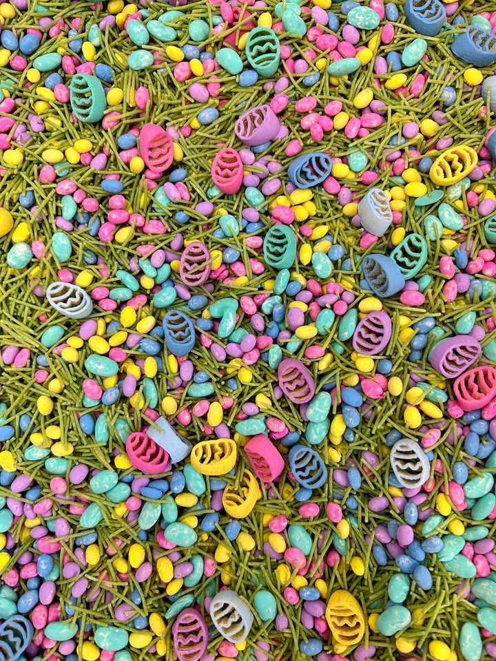 Easter Hunt Sensory Bin Filler Mix | Egg Shaped Fun | Spring Grass Base | Handpainted Pasta | Children Sensory Tray | Easter Basket Gift
