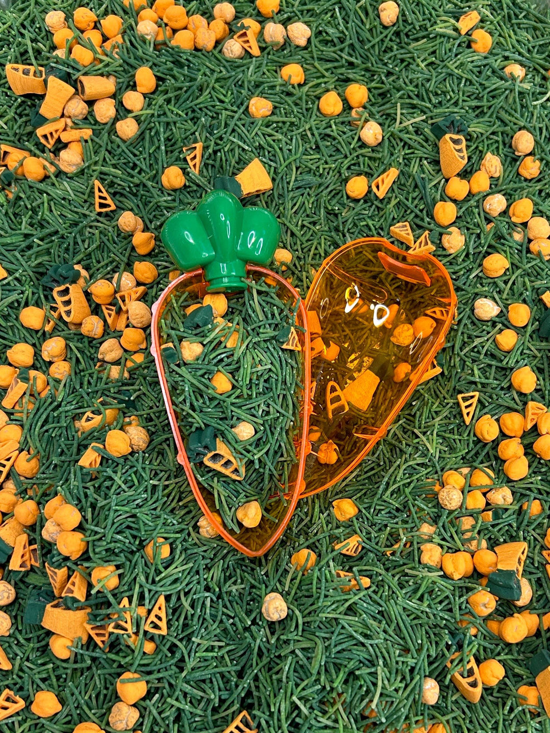 Easter Carrot Patch Sensory Bin Filler Mix | Handpainted Carrot Pasta & Green Grass Pasta | Spring Sensory Play | Montessori Sensory Table