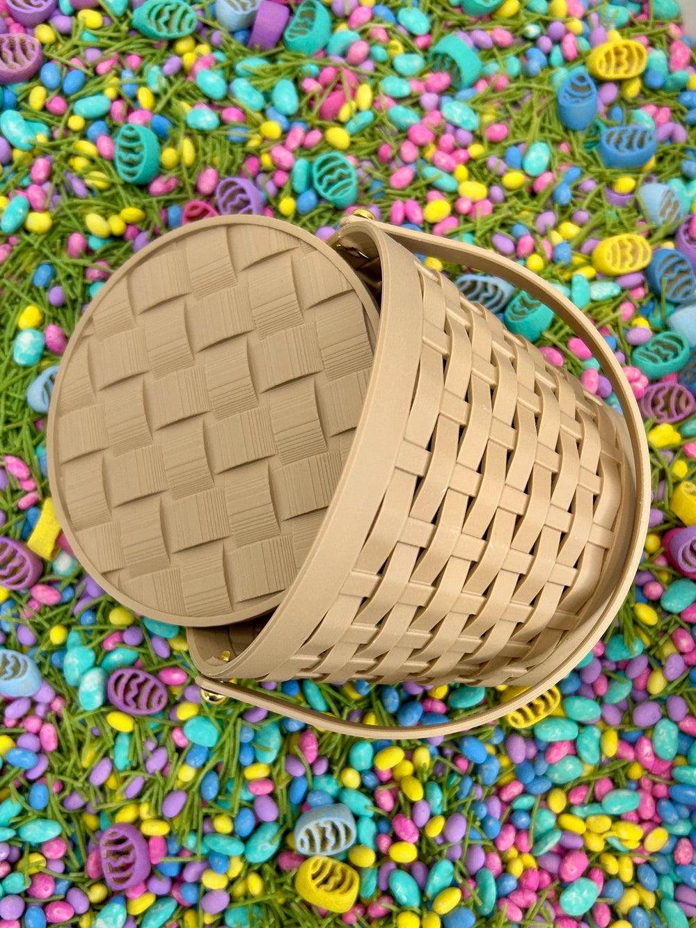 3D Printed Woven Basket with Lid | Cute Easter Basket | Reusable Picnic Basket | Pretend Play | Sensory Bin Container | Kids Montessori Toy