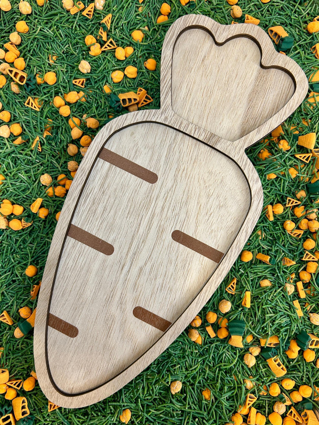 Wooden Carrot Sensory Tray | Wood Easter Trinket Tray | Vegetable Sensory Bin Tool | Montessori Garden Play | Flisat Table Accessory