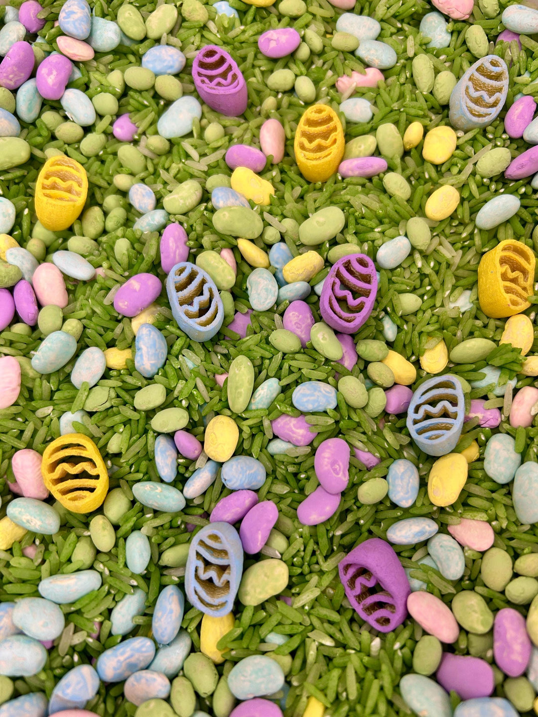 Pastel Easter Egg Hunt Sensory Filler | Beautiful Spring Filler Mix | Easter Bunny Sensory Bin | Green Grass Rice | Kids Montessori Play