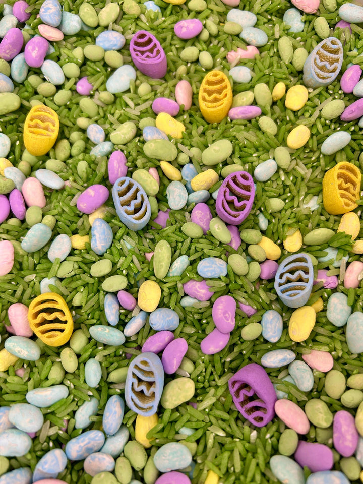 Pastel Easter Egg Hunt Sensory Filler | Beautiful Spring Filler Mix | Easter Bunny Sensory Bin | Green Grass Rice | Kids Montessori Play