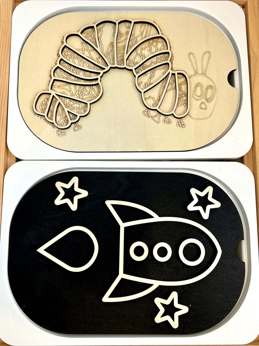 Small Hungry Caterpillar TROFAST Lid | Wooden Flisat Sensory Table Insert | Fillable Learning Tray | Pretend Play | Montessori Activity