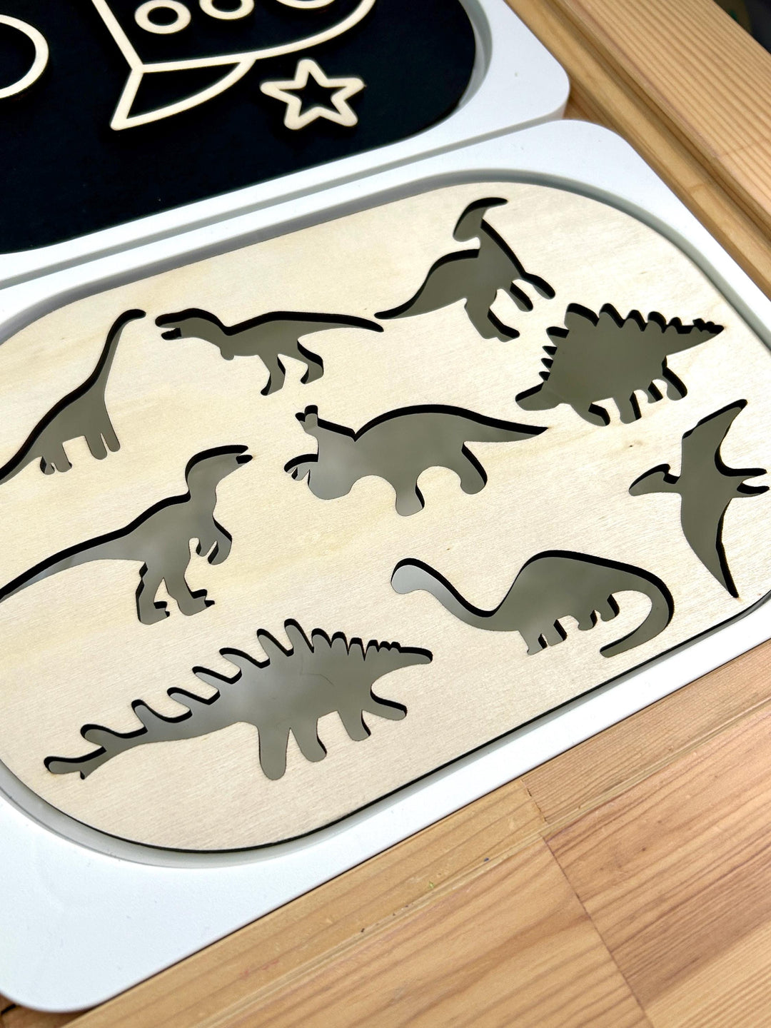 Small Dinosaur Puzzle TROFAST Lid | Wooden Flisat Sensory Table Insert | Learning Tray | Archeologist Pretend Play | Montessori Activity