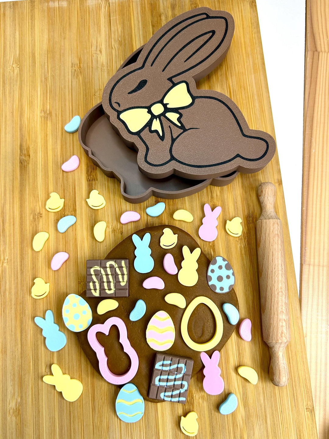 Chocolate Bunny Playdough Box | Easter Candy Sensory Play Kit | Homemade Playdough with Cutters & Loose Parts | Easter Basket Gift