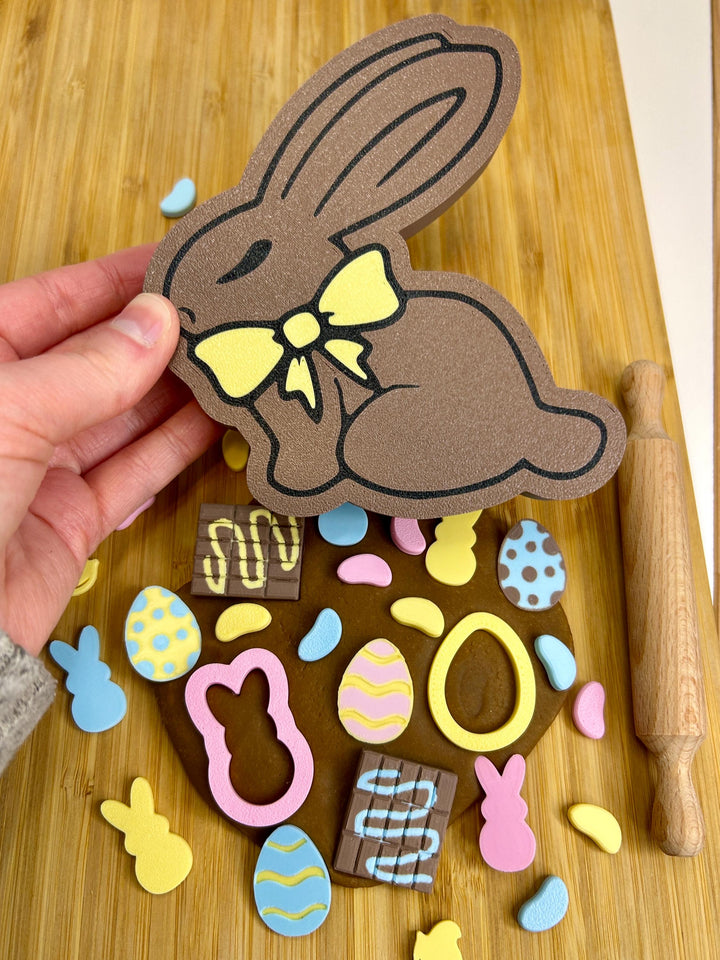 Chocolate Bunny Playdough Box | Easter Candy Sensory Play Kit | Homemade Playdough with Cutters & Loose Parts | Easter Basket Gift