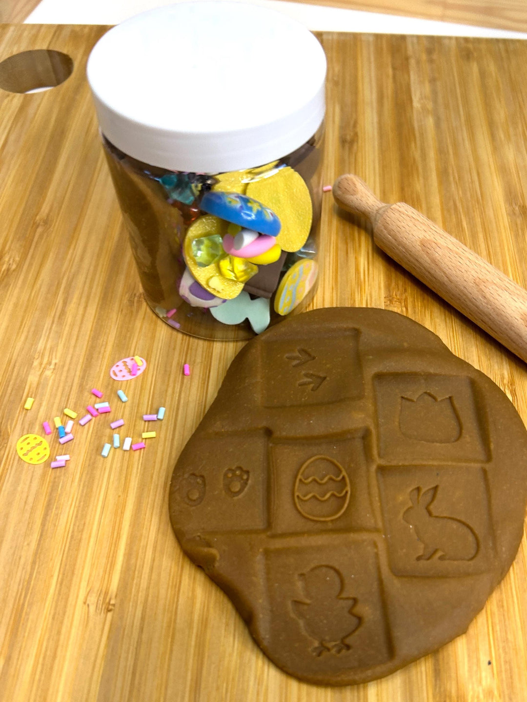 Chocolate Bunny Playdough Jar with Easter Charms | Loose Parts | Spring Sensory Play Dough | Easter Basket Gift for Kids | Homemade Dough