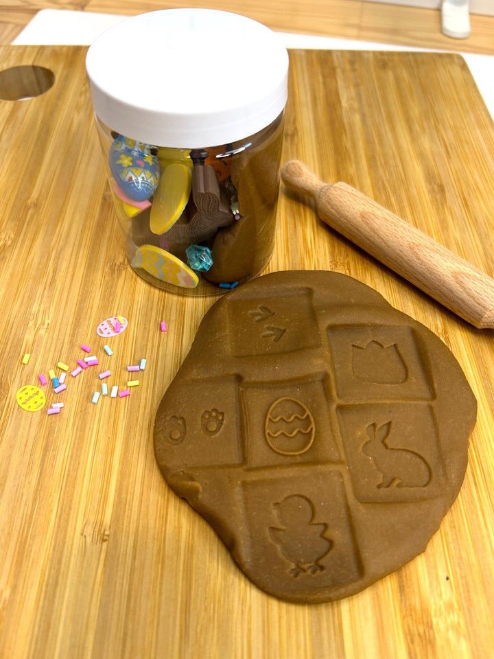 Chocolate Bunny Playdough Jar with Easter Charms | Loose Parts | Spring Sensory Play Dough | Easter Basket Gift for Kids | Homemade Dough
