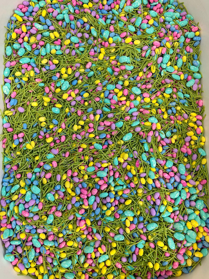 Chocolate Easter Egg Hunt Sensory Bin Filler Mix | Chocolatey Shaped Fun | Spring Grass Base | Children Sensory Tray | Easter Basket Gift