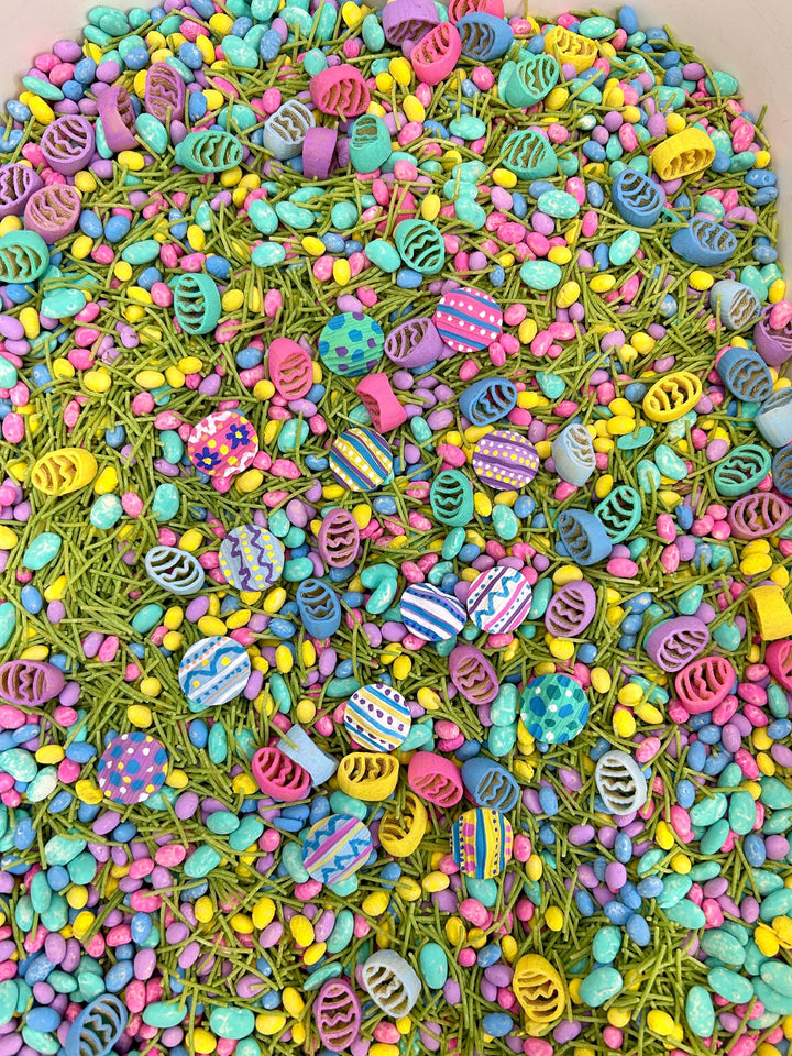 Easter Hunt Sensory Bin Filler Mix | Egg Shaped Fun | Spring Grass Base | Handpainted Pasta | Children Sensory Tray | Easter Basket Gift