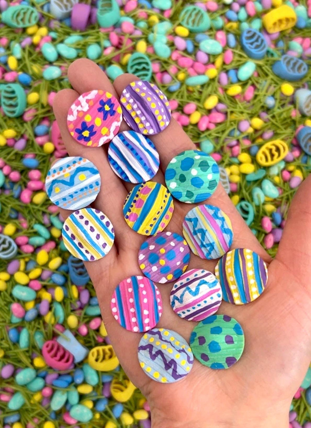 Spring Easter Egg Sensory Bin Filler Mix | Egg Shaped, Green Grass Base | Handpainted Pasta | Children Sensory Tray | Easter Basket Gift