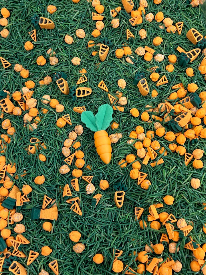 Easter Carrot Patch Sensory Bin Filler Mix | Handpainted Carrot Pasta & Green Grass Pasta | Spring Sensory Play | Montessori Sensory Table