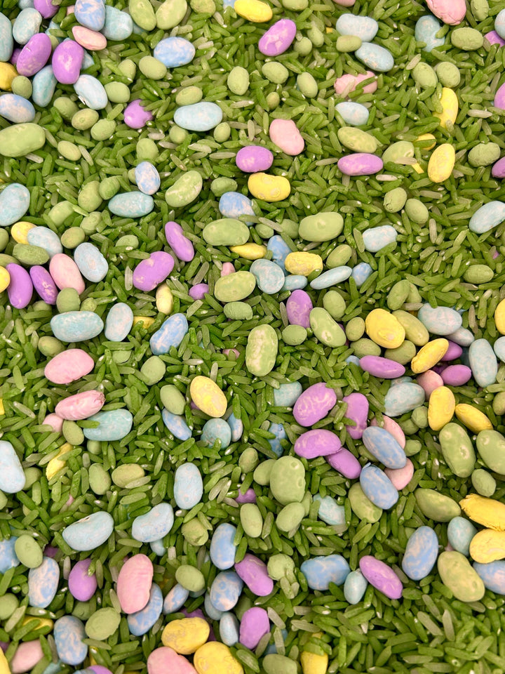 Pastel Easter Egg Hunt Sensory Filler | Beautiful Spring Filler Mix | Easter Bunny Sensory Bin | Green Grass Rice | Kids Montessori Play