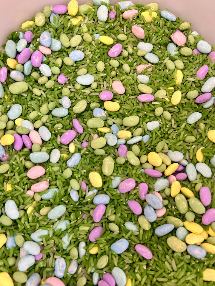 Pastel Easter Egg Hunt Sensory Filler | Beautiful Spring Filler Mix | Easter Bunny Sensory Bin | Green Grass Rice | Kids Montessori Play