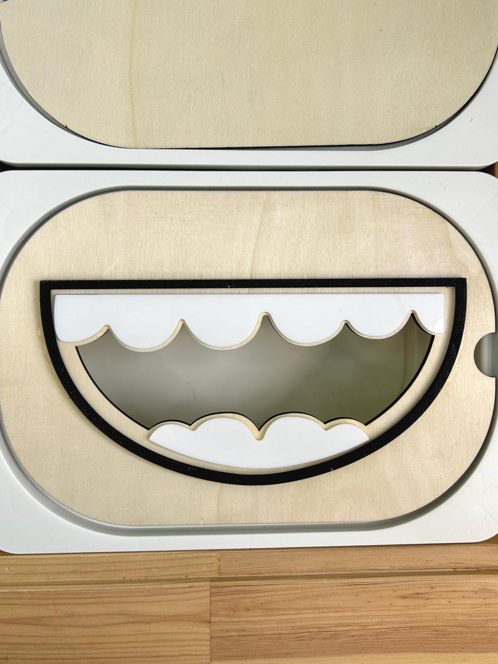 Small Mouth with Teeth TROFAST Lid | Wooden Flisat Sensory Table Insert | Dental Health Tray | Dentist Pretend Play | Montessori Activity