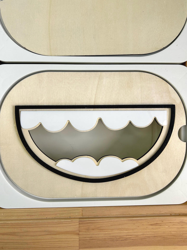 Small Mouth with Teeth TROFAST Lid | Wooden Flisat Sensory Table Insert | Dental Health Tray | Dentist Pretend Play | Montessori Activity