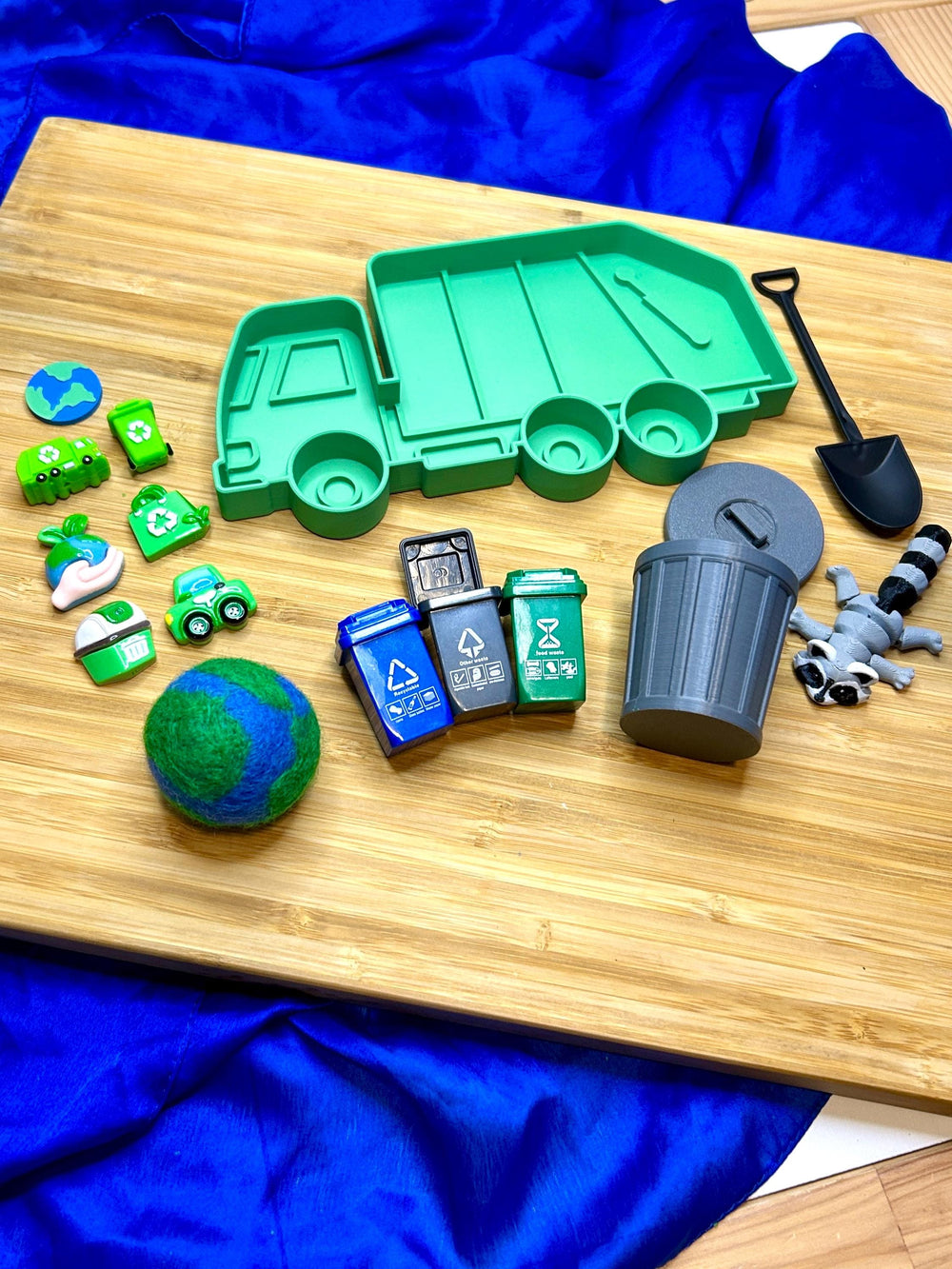 Earth Day Sensory Play Set | Garbage Man Truck Bin | 3D Printed Green Recycling Trinket Tray | Montessori Play | Flisat Table Accessory