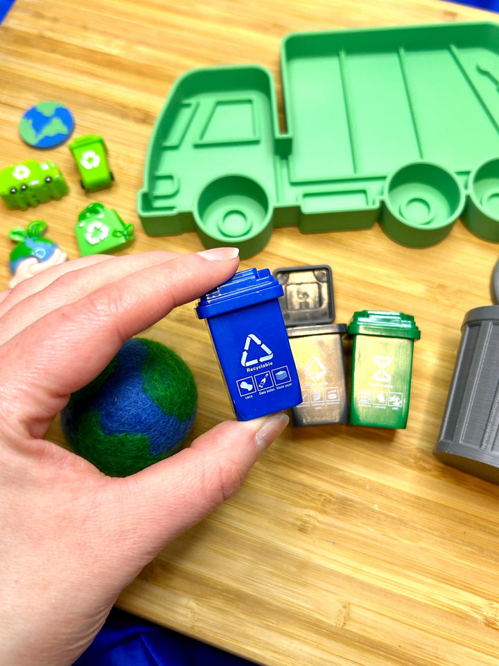 Garbage Truck Sensory Tray | 3D Printed Green Recycling Trinket Tray | Earth Day Sensory Bin Tool | Montessori Play | Flisat Table Accessory