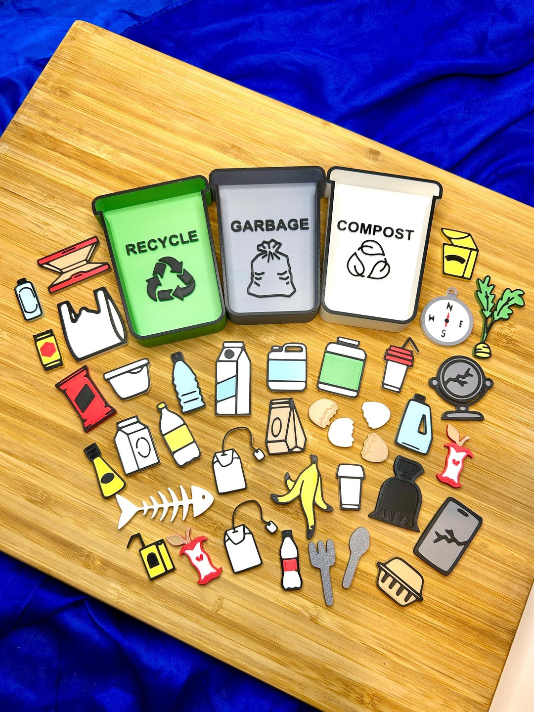 Recycle, Trash & Compost Sorting Trinket Trays | Garbage Truck Sensory Tray | Earth Day Sensory Bin Tool | Educational Montessori Play