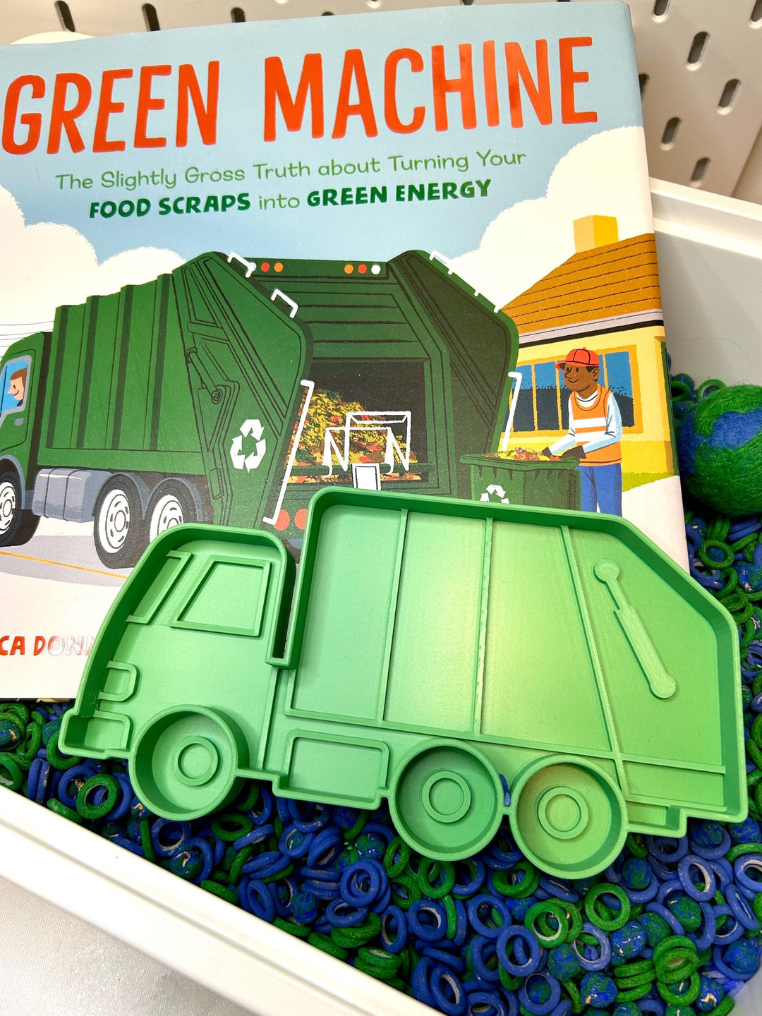 Garbage Truck Sensory Tray | 3D Printed Green Recycling Trinket Tray | Earth Day Sensory Bin Tool | Montessori Play | Flisat Table Accessory