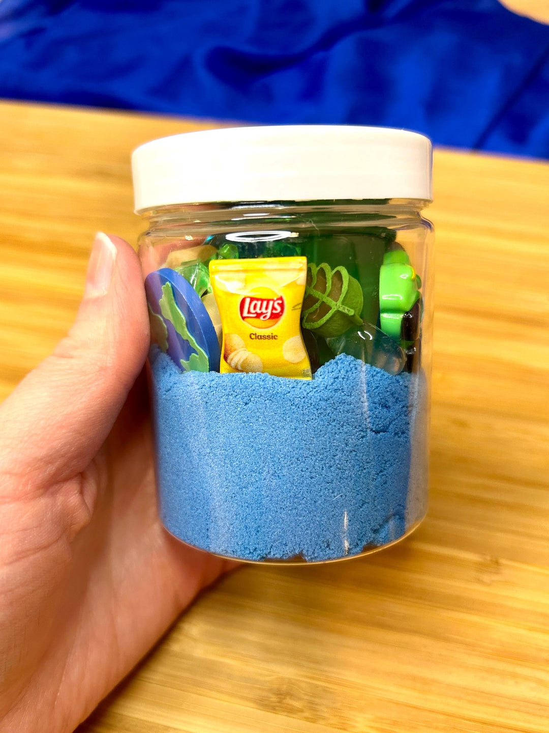 Earth Day Kinetic Sand Kit with Charms | Recycling Sensory Play | Spring Learning Tool | Montessori Play | 120g Blue Green Stretchy Sand