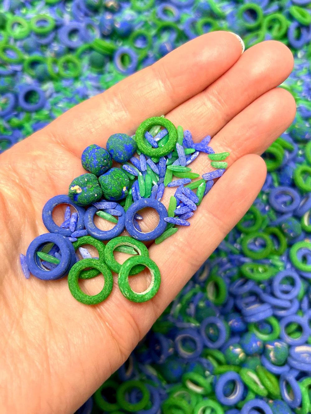 Recycling Sensory Filler Mix | Earth Day Sensory Bin | Green & Blue Filler | Garbage Truck Theme | Montessori Learning | Flisat Table Fun