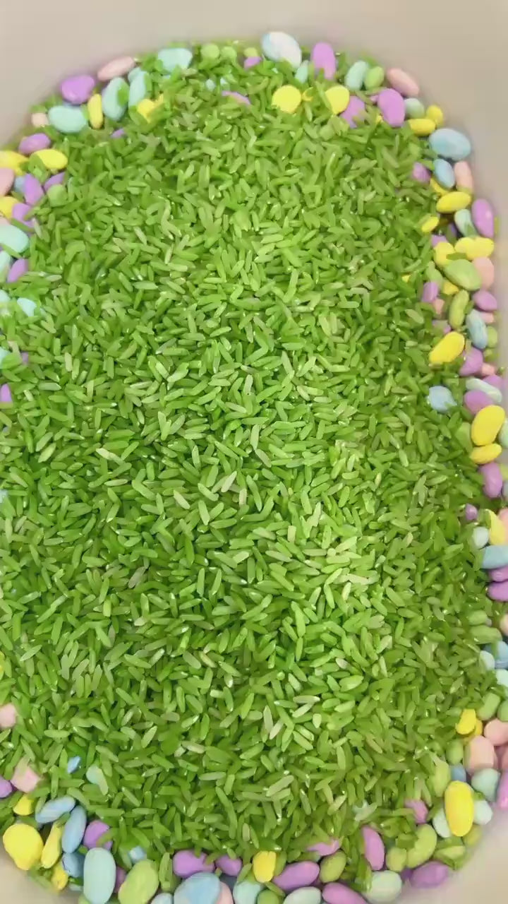 Pastel Easter Egg Hunt Sensory Filler | Beautiful Spring Filler Mix | Easter Bunny Sensory Bin | Green Grass Rice | Kids Montessori Play