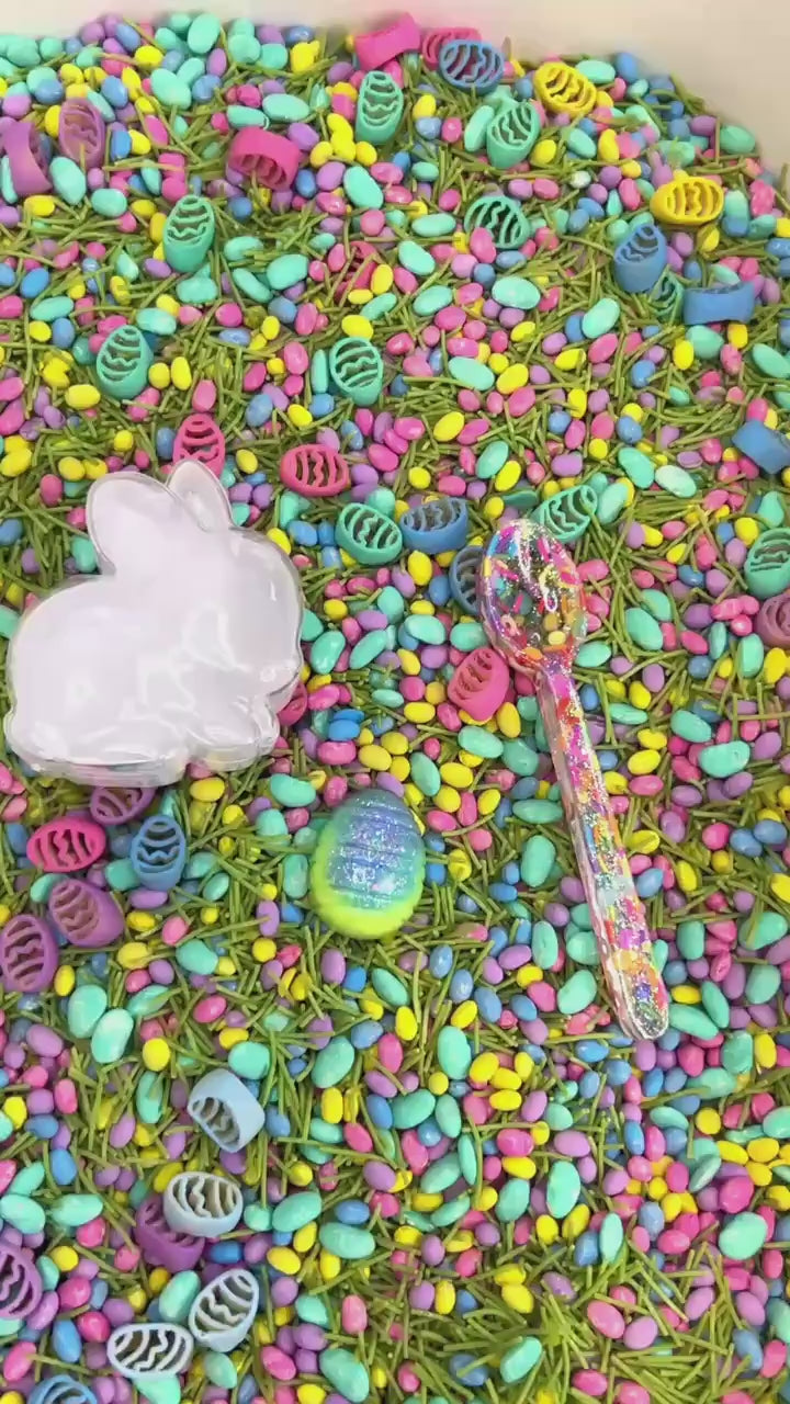 Easter Bunny Fun in the Field | Spring Sensory Bin Filler Mix | Egg Shaped Fun |  Grass Base Pasta | Handpainted Eggs | Easter Basket Gift