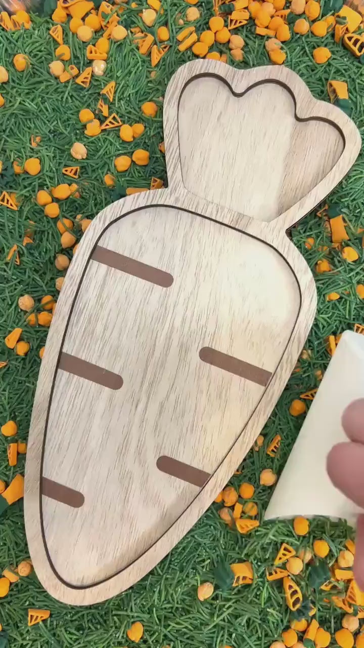 Wooden Carrot Sensory Tray | Wood Easter Trinket Tray | Vegetable Sensory Bin Tool | Montessori Garden Play | Flisat Table Accessory