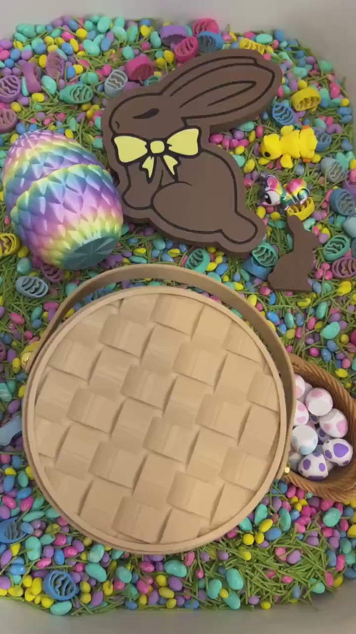 3D Printed Woven Basket with Lid | Cute Easter Basket | Reusable Picnic Basket | Pretend Play | Sensory Bin Container | Kids Montessori Toy