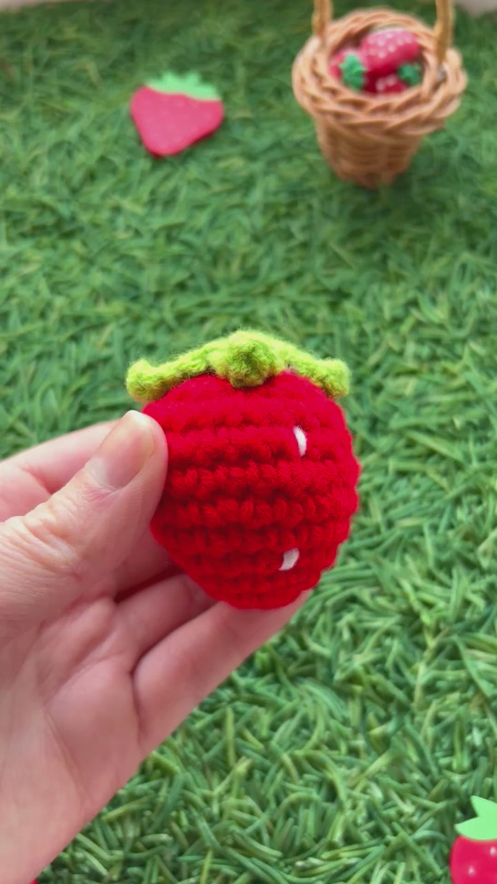 Handmade Wool Crochet Strawberry | Pretend Play Food