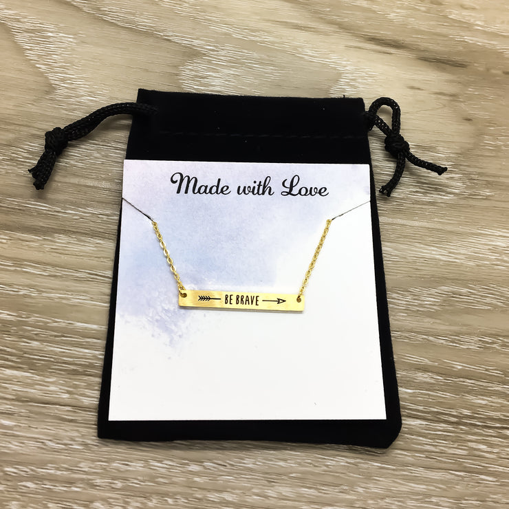 Be Brave Bar Necklace with Card, Rose Gold, Silver, Gold