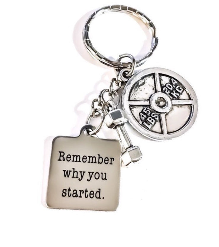 Remember Why You Started Motivational Fitness Keychain, Dumbbell