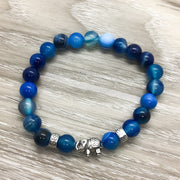 Elephant Beaded Bracelet, White, Blue